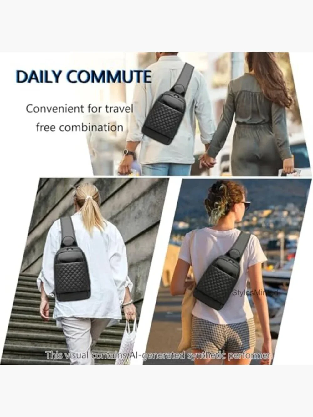 Messenger Backpack Waterproof Crossbody Travel Bag with USB Charging Port
